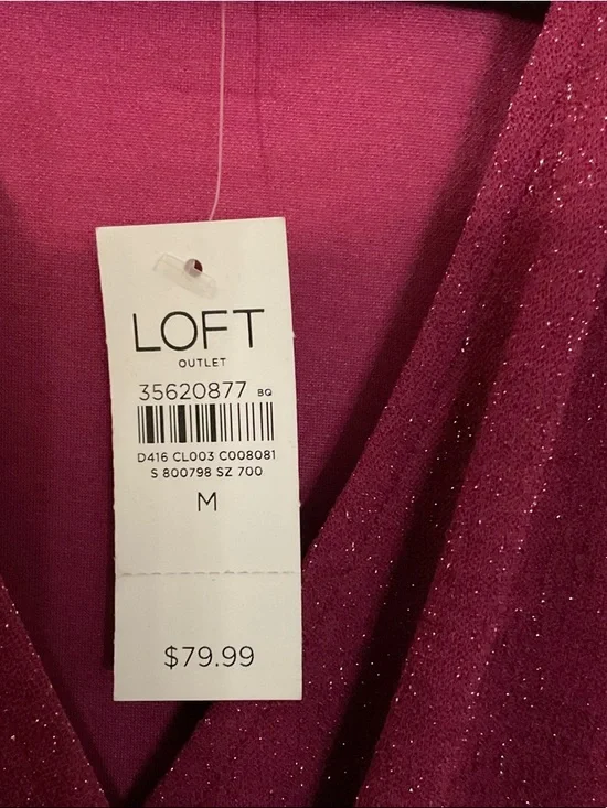 LOFT Sparkle Berry Wrap-Style Long Sleeve Dress - Picture 2 of 4